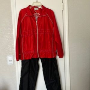 EAST WEST All weather lined jogging suit. Red and Black with white pipping